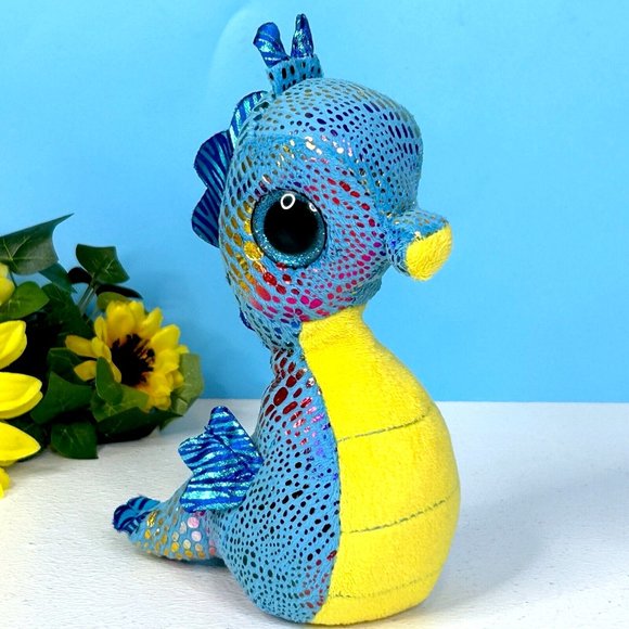 Beautifully Detailed Big Blue Sparkle Eyes Seahorse‎ 7" Plush Stuffed Animal Toy - Picture 1 of 5